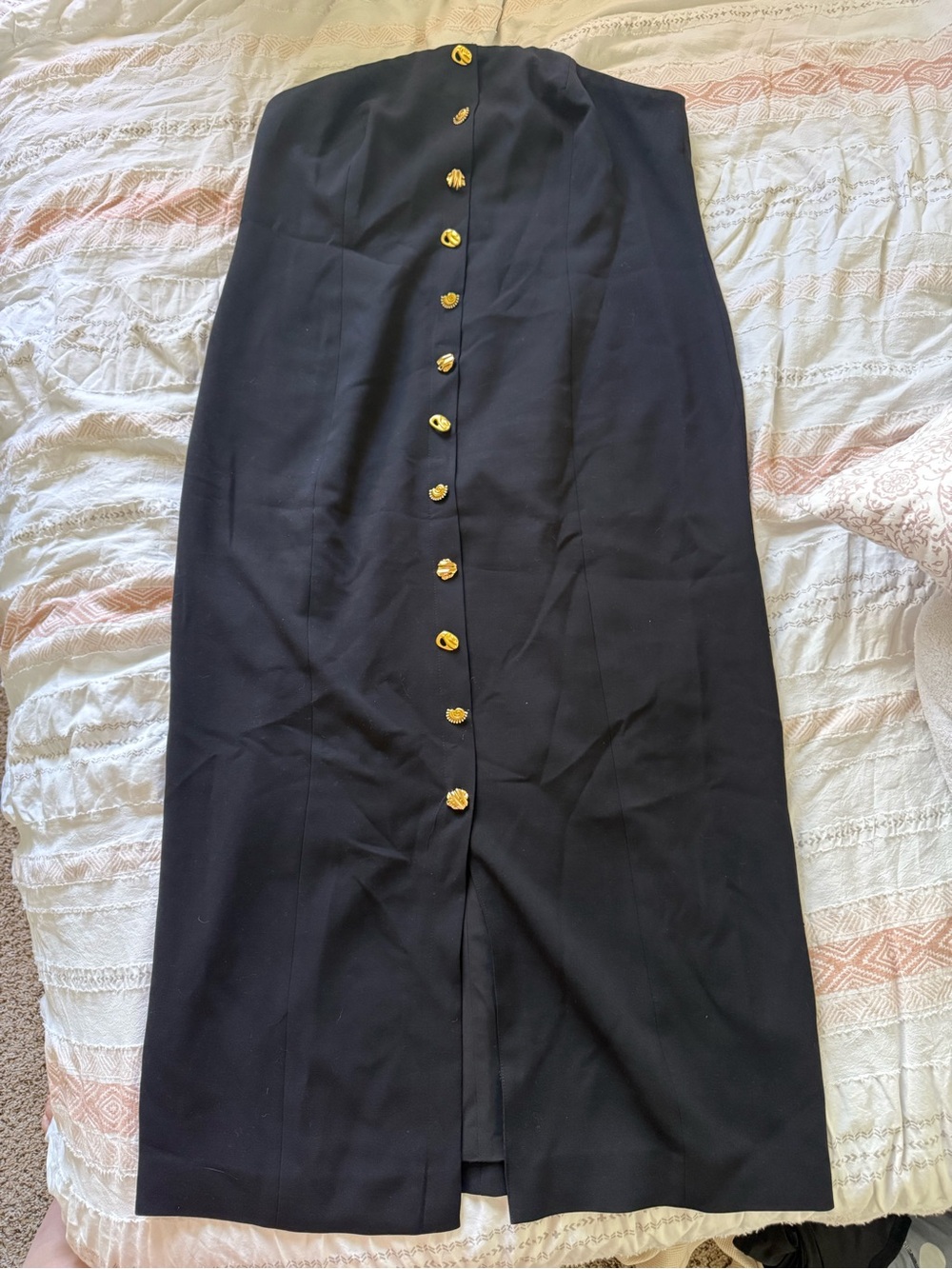 Eloquii black sleeveless tube top midi dress with gold buttons down the front